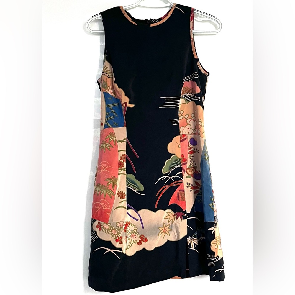 Cache Vintage Silk Japanese Floral Print Sleeveless Cocktail Dress - USA